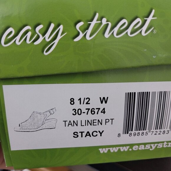 NEW Easy Street Womens Tan Linen Stacy Super Flex Wedge Slingback Sandals 8.5 - Picture 7 of 9